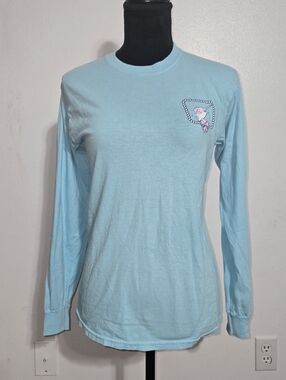 Light Blue Long-Sleeve Women's Crew Tee with Small Chest Graphic
